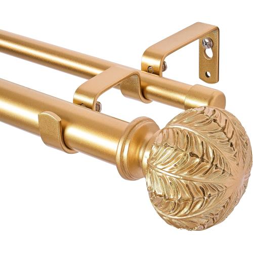 Double Curtain Rods,WL.Rocaille 1 Inch Curtain Rods for Windows 48 to 84 Inches,Telescoping Dual Curtain Rod Set with End Cap,Adjustable Decorative Gold Curtain Rods for Bedroom,Living Room