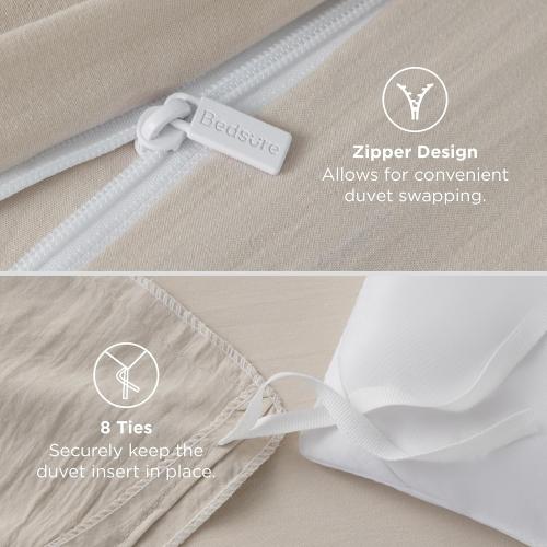 Bedsure California King Duvet Cover - Prewashed Cotton-Like Extra Soft Bedding Set, Includes 1 Cal King Duvet Cover 104x98 Inches with Zipper Closure & 2 Pillow Shams, Linen, Comforter Not Included