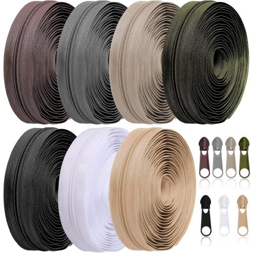 Syhood 35 Yards 7 Pcs Sewing Zippers #5 Nylon Assorted Coil Zipper Tapes with 70 Sliders Sewing Craft Supplies Gifts for Women Men(Neutral Color)