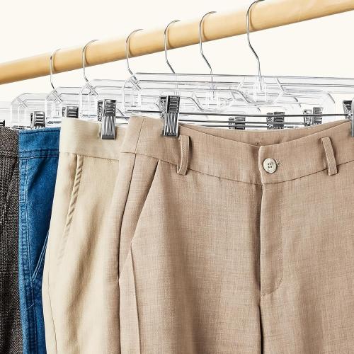 HOUSE DAY Clear Pants Hangers with Clips 25 Pack, Non-Slip Skirt Hangers for Women, Upgraded Heavy Duty Plastic Clip Hanger for Pants, Trousers, Jeans, 14 Short Hanger, 360-Rotating Swivel Hook