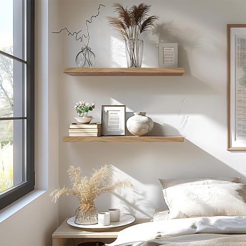 GXYAWPJ 24 Inch Floating Shelves for Wall Rustic Light Wood Wall Shelves for Bedroom Set of 4