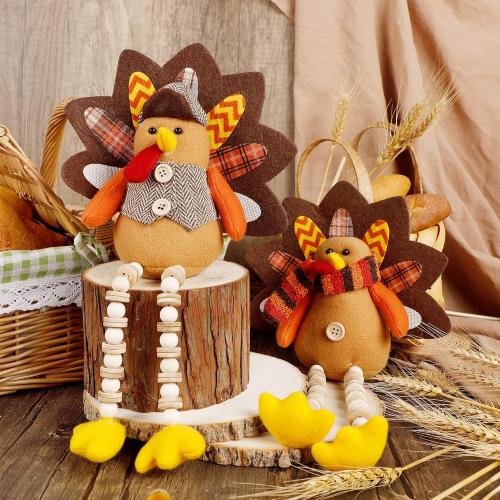 winemana 2 Pack Thanksgiving Turkey Decorations - Stuffed Animal Shelf Sitters with Dangling Legs for Table, Cute Turkeys Figurine Fall Decor for Home, Porch & Indoor Mantel Holiday Decor