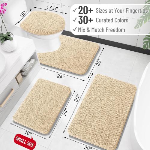OLANLY Bathroom Rugs 30x20, Extra Soft Absorbent Chenille Bath Rugs, Rubber Backing Quick Dry, Machine Washable Bath Mats for Bathroom Floor, Tub and Shower, Home Decor Accessories, Beige