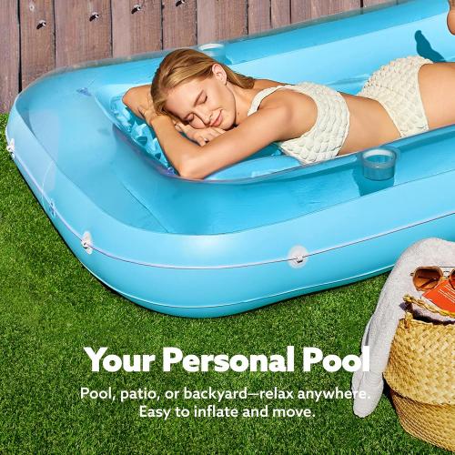 SLOOSH Inflatable Tanning Pool Lounger Float, 70 x 46 Pool Floats Adult with Pillow, 4 in 1 Suntan Tub Raft Floatie,Sunbathing Bed Lounge for Water Blow Up Kids Ball Pit Party Gifts, L-Blue