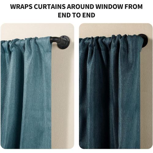 Rustic Curtain Rod, Industrial Curtain Rods for Windows 48 to 84 Inches, Blackout Wrap Around Curtain Rod, for Indoor and Outdoor, Simple Modern Design, 48 to 86 Inches, Black