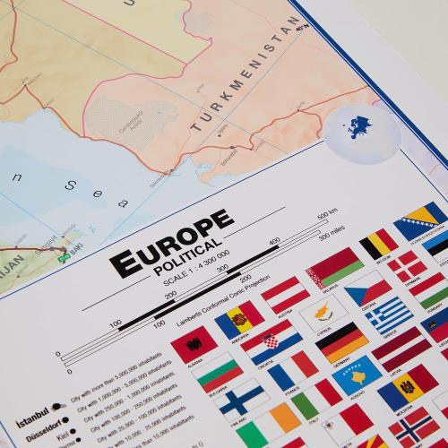 Maps International Large Political Europe Educational Wall Map Poster - Front Sheet Laminated - 33.1 x 46.8 inches