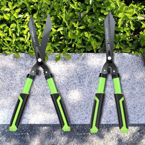 Professional Heavy Duty Hedge Shears 23 - Serrated Blade & Dual Shock Handle, Ergonomic Gardening Clippers with Anti-Rust Coating