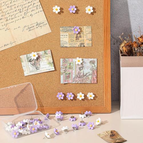 50 Pcs Flower Push Pins Cute Push Pins for Cork Board Decorative Floret Wall Thumb Tacks for Bulletin Board Office Hanging Photo Poster Wall (Purple,White)