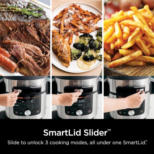 Ninja OL601 Foodi XL 8 Qt. Pressure Cooker Steam Fryer with SmartLid, 14-in-1 that Air Fries, Bakes & More, with 3-Layer Capacity, 5 Qt. Crisp Basket & 45 Recipes, Silver/Black