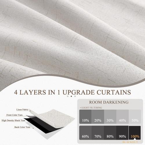 Jowels Natural Linen Blackout Curtains 102 Inches Long 2 Panels for Bedroom