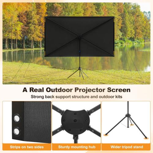 Size 16:9 Outdoor Projector Screen 100 Inch, 16:9, High Gain, Projector Screen with Stand, Wind-resistant Design for Portable Projection Screen Outdoor, With Ropes and Spikes, 4K Image for Home Theater, Camping