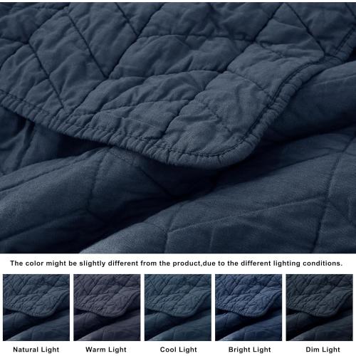 palassio Navy Blue Cotton Quilt Twin Size Bedding Sets with Pillow Sham, Lightweight Soft Bedspread Coverlet, Quilted Comforter Bed Cover for All Season, 2 Pieces, 68x86 inches