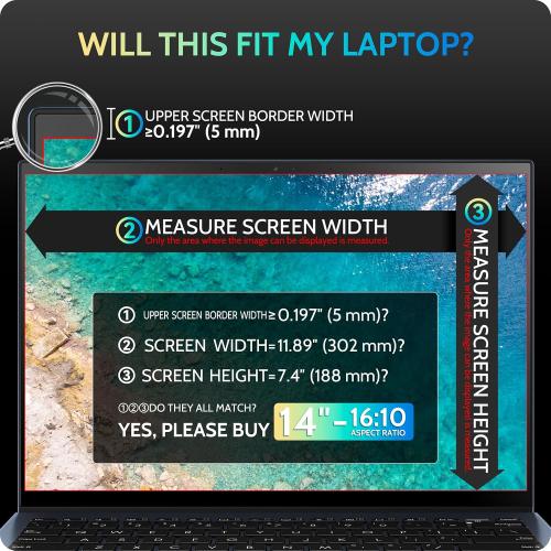 Magnetic Laptop Privacy Screen 14 inch for 16:10 Computer Monitor, 14 Removable Anti Glare Protector Blue Light Filter Shield Compatible with Lenovo Hp Dell Acer Asus Thinkpad Envy Xps