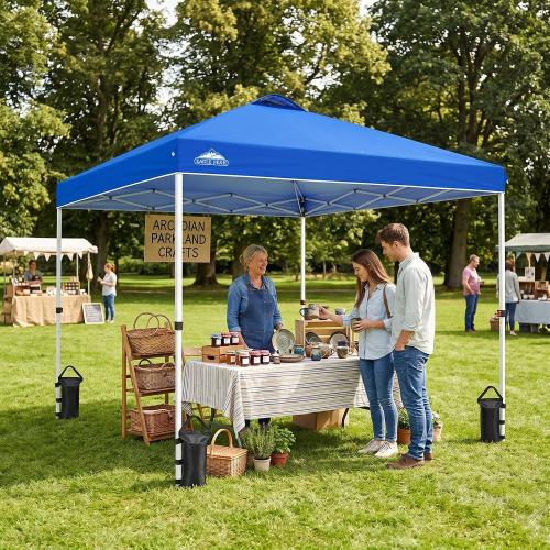 EAGLE PEAK Pop Up Canopy Tent with Wheeled Carry Bag, 8 Stakes, 4 Ropes, 4 Weight Bags, Easy Set Up Tent Canopy, 10x10 ft, 100sqft of Shade, Blue