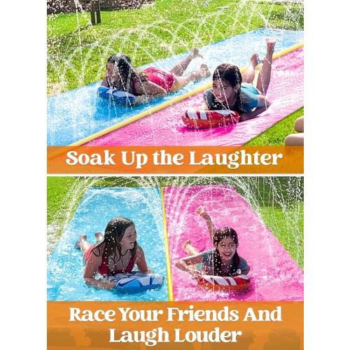 JOYIN 32.5FT Water Slide and 2 Inflatable Boards, Extra Long Heavy Duty Double Lawn Waterslide with Sprinkler for Kids Adults Backyard Summer Water Toy Outdoor Fun, Blue, Pink