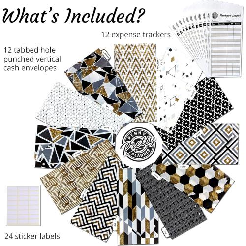 Vertical Tabbed Plastic Budget Envelopes for Budget Planner Organizer Wallet - Cash Envelopes, Budget Sheets for Cash Envelope System Wallet, Coupon Organizer, Financial Planner, Cash Envelope Wallet