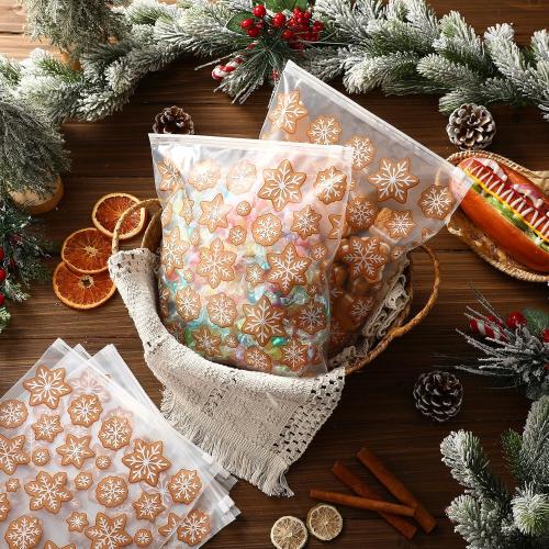 TaoBary 50 Count Food Slider Freezer Bags with Zipper 9 Inch Snowflake Transparent Reusable Storage Bags Leakproof Thickened PE Storage for Marinate Meats(Transparent and Yellow,Cookie Style)