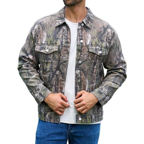 Yuanbang Camo Jackets for Men Trucker Unlined Camouflage Coats Hunting Clothes (Size L)
