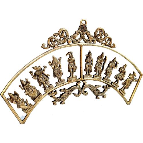 eSplanade - Brass Vishnu Dashavatar Dashavatara Dasavatharam - Ten Incarnations Avtars - Ten Incarnations of Lord Vishnu - Wall Hanging (13 Inch)