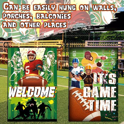 Boao 2 Pack Football Welcome Garden Flags 12 x 18 Inch Double Sided Burlap Football Garden Flag for Sport Themed Birthday Party Decorations Outside Welcome Yard Wall Door Sign Decor