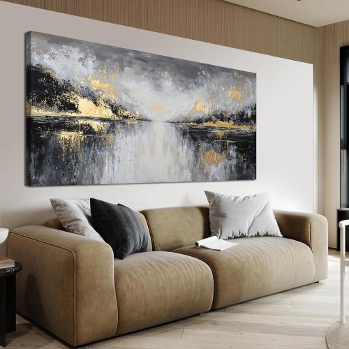 YISXINOAG Canvas Wall Art Black and Gold Wall Decor Abstract Wall Art for Living Room Modern Abstract Home Artwork Ready to Hang Canvas Art Wall Decor Prints on Bedroom Size 24X48