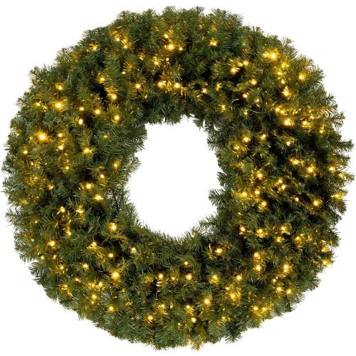48in. Large Christmas Wreath - Artificial Spruce Wreath with 200 LED Lights and 702 Realistic Branch Tips - Indoor/Outdoor Christmas Decorations for House, Front Porch, Mantel, or Wall by Elf Stor