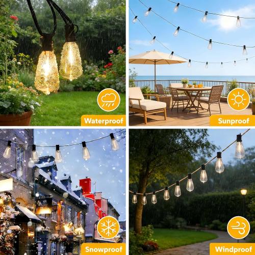Outdoor String Lights, ST38 Bulbs Shatterproof Patio Lights, Waterproof Dimmable Outside Hanging Light, Connectable LED Outdoor Lights for Backyard, Porch, Party, Garden, Home Decor