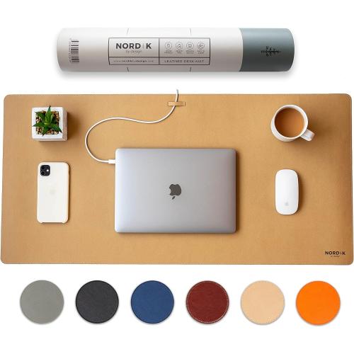BLUE Nordik Leather Desk Mat Cable Organiser (Champagne Beige 89 X 43 cm) Premium Extended Mouse Mat for Home Office Accessories - Non-Slip Vegan Leather Desk Pad Protector & Desk Blotter Pad
