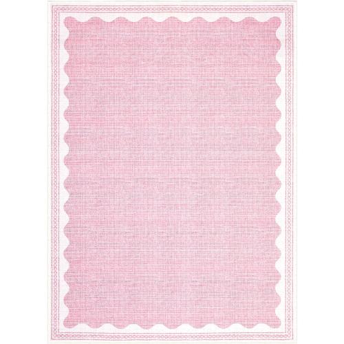GarveeHome Scalloped 3x5 Washable Rug Non-Slip Low-Pile Indoor Rugs for Entryway Solid Pink Modern Minimalism Carpet for Bedroom Living Room Kitchen Bathroom Indoor Mat  ***? PINK***