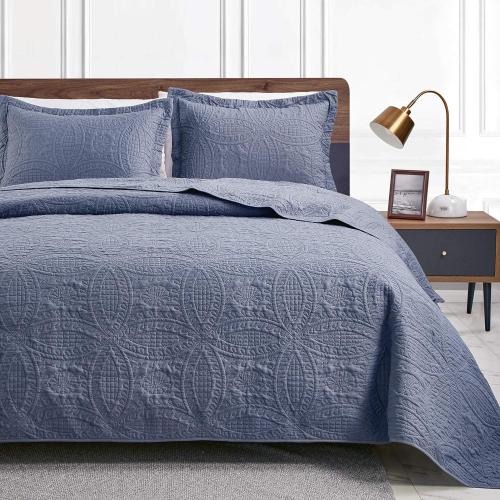 Set of 2 Size Twin Color Blue Love's cabin Twin Quilt Set Blue Bedspreads - Soft Bed Summer Lightweight Bedspread Comforter - Modern Style Coin Pattern Coverlet for All Season - 2 Pieces (1 Quilt, 1 Pillow Sham)