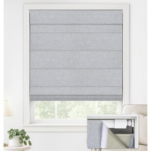 LazBlinds No Drill Roman Shades for Windows, Cordless Blackout Window Shades with UV Protection, Polyester Fabric for Bedroom & Living Room, 34 W x 64 H, Grey