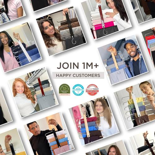 Pack of 2 Color Brown MORALVE Pants Hangers Space Saving - 2 Pack European Beechwood Scarf and Jean Hangers - Closet Organizer and Space Saver Pant Rack, Leggings Hanger, and Scarf Holder with 360° Swivel Hook