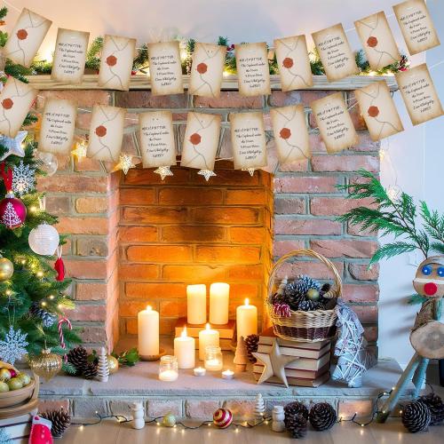 2 Set 62''x 4'' Christmas Tree Burlap Ribbon Garland, Wizard Burlap Ribbon Tree Decoration with 2 String Letter Cards, Xmas Rustic Burlaps Ribbons Decor for Christmas Hanging Home DIY Craft