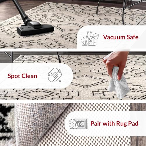 nuLOOM 6' 7 x 9' Indoor Performance Area Rug, Stain-Resistnat, Pet and Kid Friendly, Durable, High-Traffic, Noa ivory and black