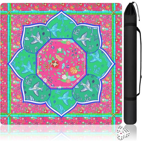 Mahjong Mat with Carrying Bag and 3 Dice, 31.5 X 31.5 Noise Reduction Mahjong Table Cover, Non Slip Gaming Mat for Board Tile Games Poker Card Dominoes, Mahjong Gifts for Women Mahjong Accessories