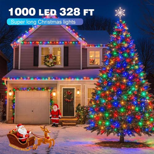 Christmas Lights 1000 LED 328 FT, Waterproof Christmas Tree Lights with 8 Modes, Remote Control 3 Timers & Memory Function Xmas Decorations for House and Holiday (Multicolor)