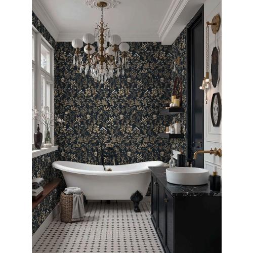 ‼️colors may vary‼️78.7x17.3 Vintage Wallpaper Boho Floral Peel and Stick Wallpaper Dark Black Gold Contact Paper Flower Removable Wall Paper Renter Friendly Stick on Kitchen Bathroom Self Adhesive Vinyl