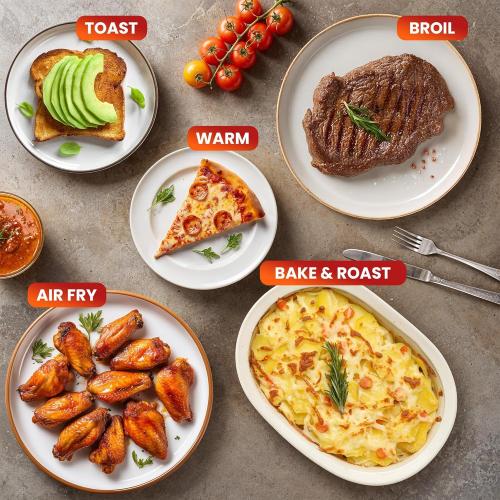 Elite Gourmet ETO-4510M French Door 47.5Qt, 18-Slice Convection Oven 4-Control Knobs, Bake Broil Toast Rotisserie Keep Warm, Includes 2 x 12 Pizza Racks, Stainless Steel