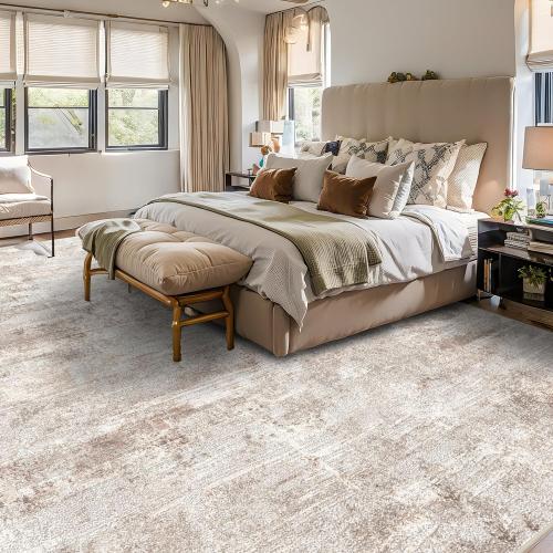 RUUGME 10X14 Abstract Area Rug:Large Washable Living Room Rug Indoor Non Slip Carpet for Bedroom Soft Foldable Stain Resistant Distressed Thin Rug for Dining Room Kitchen 10X14 Brick/Brown/Beige