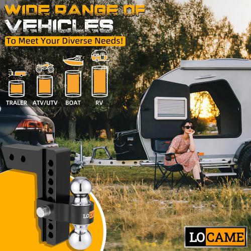 LOCAME Adjustable Trailer Hitch, Fits 2.5-Inch Receiver Only, 8-Inch Drop Aluminum Drop Hitch,18,500 LBS GTW-Tow Hitch for Heavy Duty Truck with Double Stainless Steel Locks, Black, LC0019
