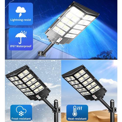 Gefolly SL-5200W Solar Street Lights Outdoor, 520000LM Commercial Parking Lot Light, 6500K Dusk to Dawn IP67 Security Flood Lights Motion Sensor Led Lamp for Basketball Court, Road, Yard