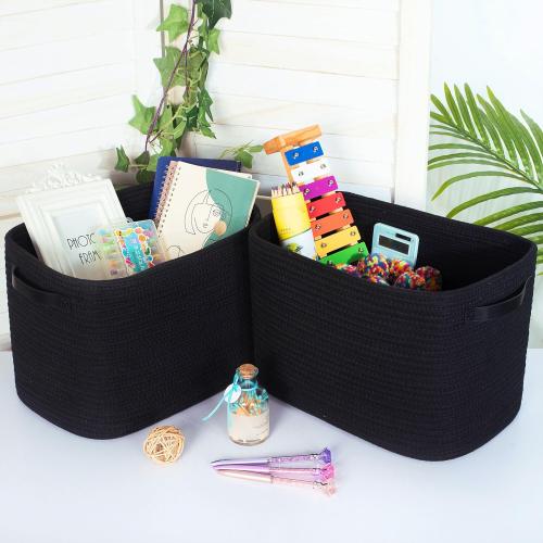 MINTWOOD Design 3-Pack Storage Baskets for Shelves, Decorative Baskets for Organizing, Woven Baskets for Storage, Book Basket Cube Bin Box, Pantry Closet, Shoe Organizer, Black / Black