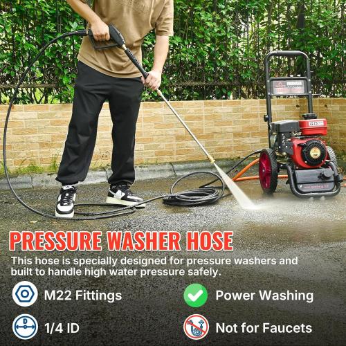 YAMATIC Pressure Washer Hose 50FT 1/4 ID, Standard (2) M22 Brass Fittings, 3200 PSI Kink-Resistant Replacement for Ryobi, Troy Bilt, Greenworks, CRAFTSMAN M22 Threads Power Washers