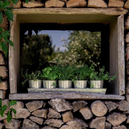Galvanized Metal Herb Planter, 5 Pots with Drainage Holes, Indoor Outdoor Use, Farmhouse Decor, 19.5x3.9x3.5 inches