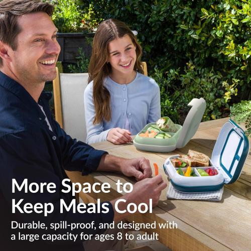 Bentgo Chill Max Leak-Proof XL Lunch Box - Included Ice Pack Keeps Food Cold; 5-Cup Capacity for Adults & Ages 8 , 3 or 4 Compartment Bento Box, BPA-Free, Dishwasher Safe (Fog & Deep Teal)
