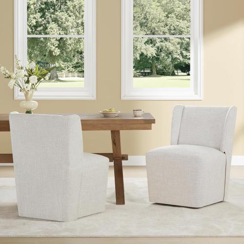 Upholstered Dining Chairs Set of 1 with Casters, Wingback Modern Side Armless Deskchair with Rollers for Diningroom Bedroom Livingroom Reading Room, Linen Fabric