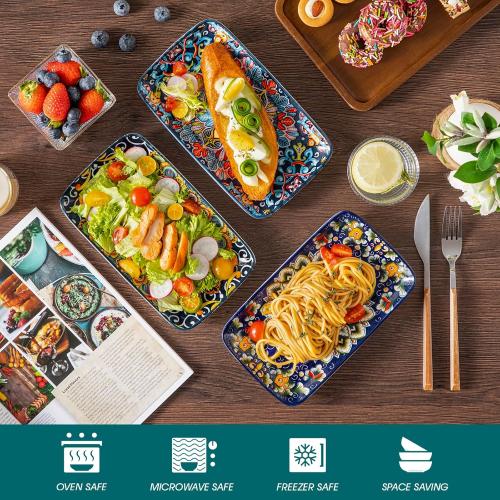 vancasso Simi 6-Piece Ceramic Salad Plates Set - 8.5 Inch, Rectangular Dessert Plates for Sushi, Appetizer, Cake - Microwave & Oven Safe, Porcelain Plates for Kitchen Decor