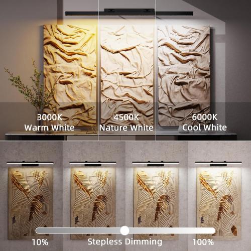 Large Battery Operated Wireless Picture Light，Rechargeable 39.4inch Painting Display Light,Remote Control Wall Lights with Three Modes and Timing for Art Frame