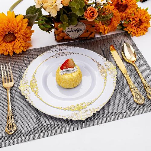 150 Pieces Gold Plastic Silverware - Heavy Duty Gold Disposable Utensils - Fancy Plastic Cutlery Set Includes 50 Forks, 50 Spoons, 50 Knives for Holidays Parties Weddings