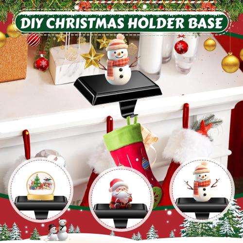 Christmas 6 Pcs Black Stocking Holders Mantel Hook Hangers Fireplace Hooks Hanger Grip Bases for Christmas Party Decorations Xmas Décor